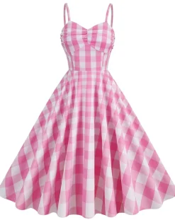 Outlet Retro Stage 1950s Plaid Strap Cotton Swing Dress
