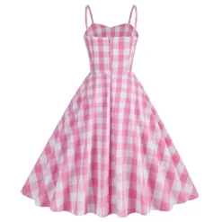 Outlet Retro Stage 1950s Plaid Strap Cotton Swing Dress