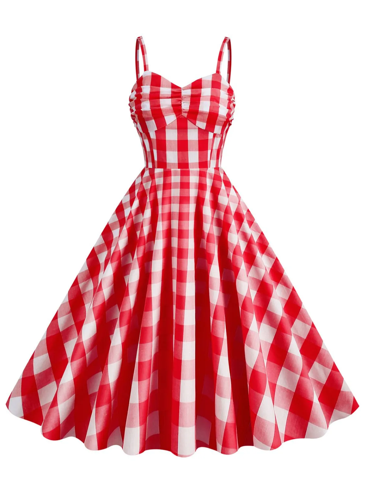 Outlet Retro Stage 1950s Plaid Strap Cotton Swing Dress