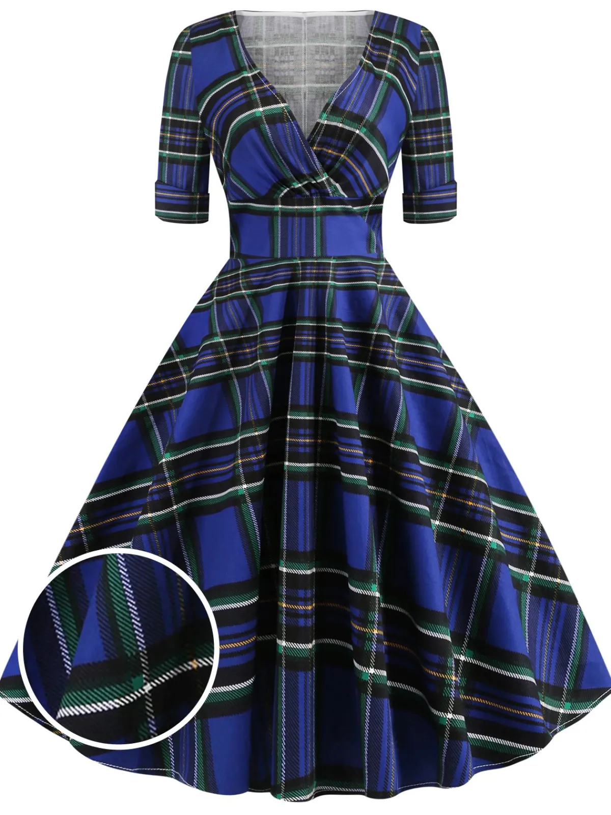 Discount Retro Stage 1950s Plaid Sweetheart Fold Swing Dress