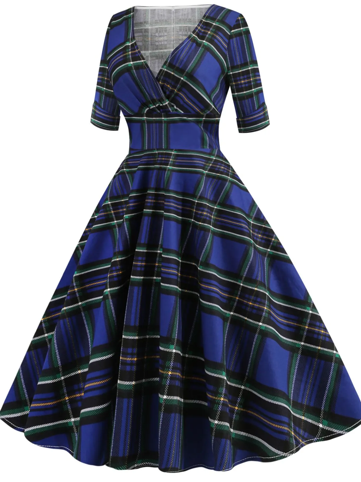 Discount Retro Stage 1950s Plaid Sweetheart Fold Swing Dress