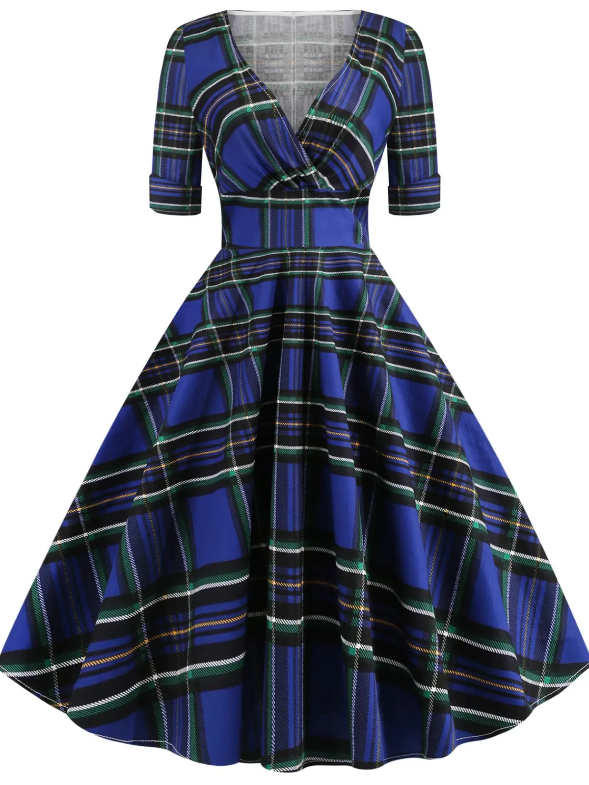 Clearance Retro Stage 1950s Plaid Sweetheart Fold Swing Dress