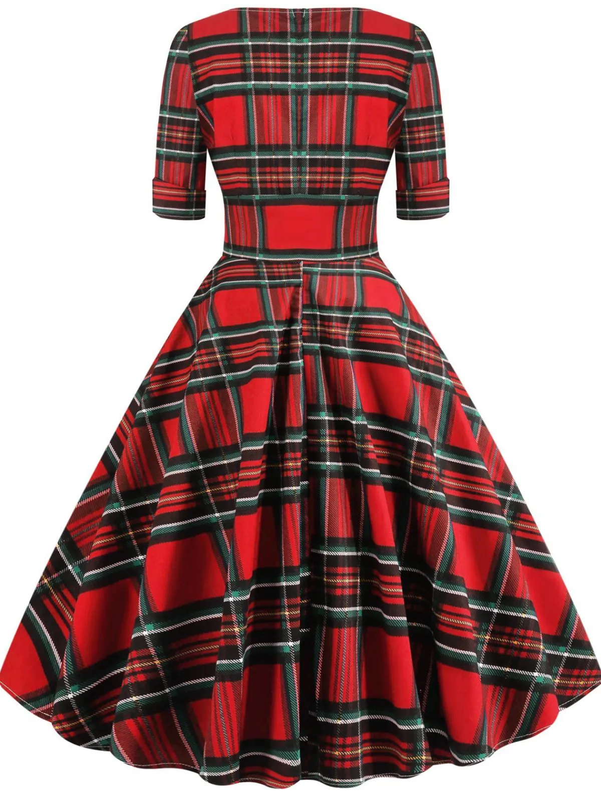 Clearance Retro Stage 1950s Plaid Sweetheart Fold Swing Dress