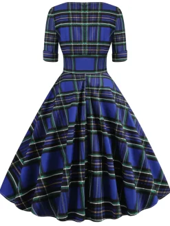 Clearance Retro Stage 1950s Plaid Sweetheart Fold Swing Dress