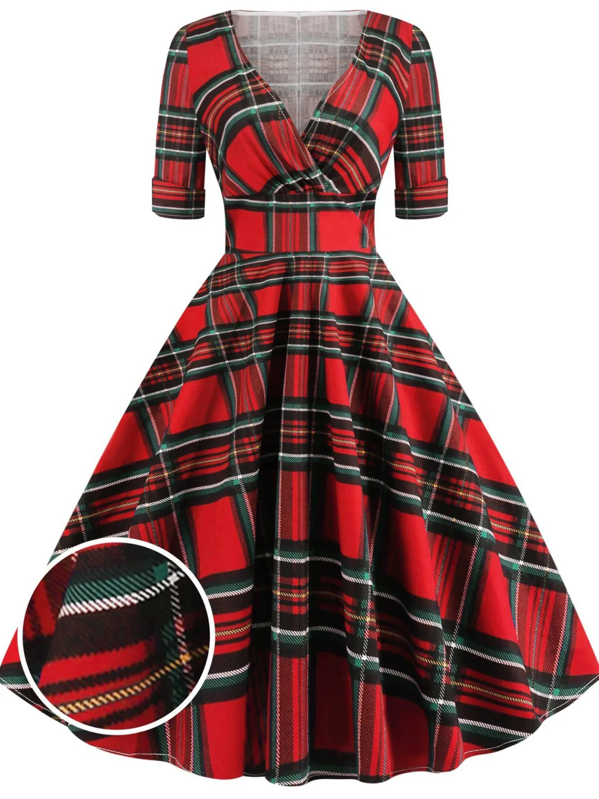 Clearance Retro Stage 1950s Plaid Sweetheart Fold Swing Dress