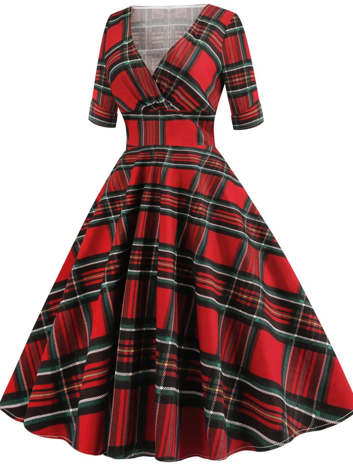 Clearance Retro Stage 1950s Plaid Sweetheart Fold Swing Dress