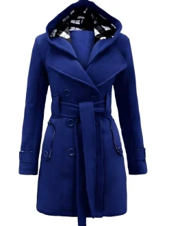 New Retro Stage 1950s Plaids Hooded Belted Coat