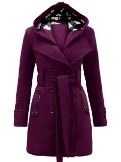 New Retro Stage 1950s Plaids Hooded Belted Coat