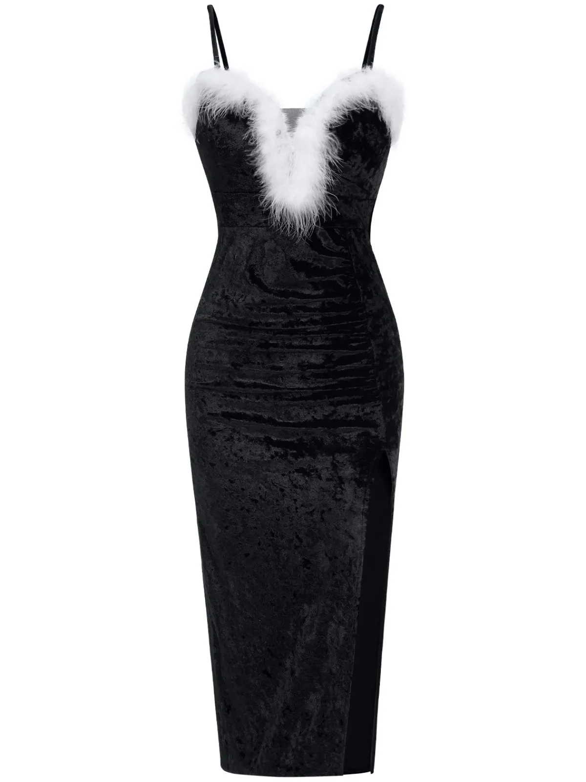 New Retro Stage 1960s Plush Patchwork Velvet Slit Straps Dress