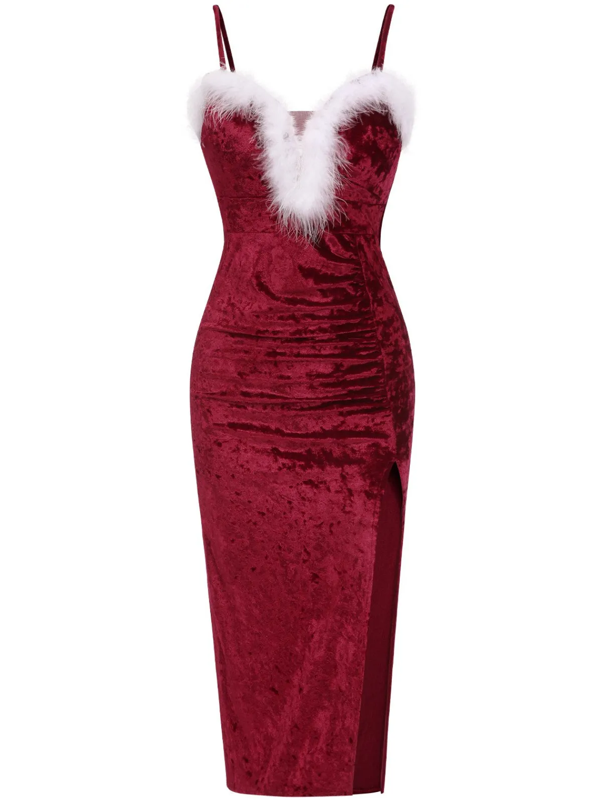 New Retro Stage 1960s Plush Patchwork Velvet Slit Straps Dress