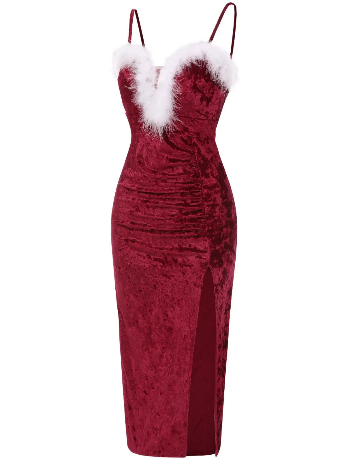 New Retro Stage 1960s Plush Patchwork Velvet Slit Straps Dress