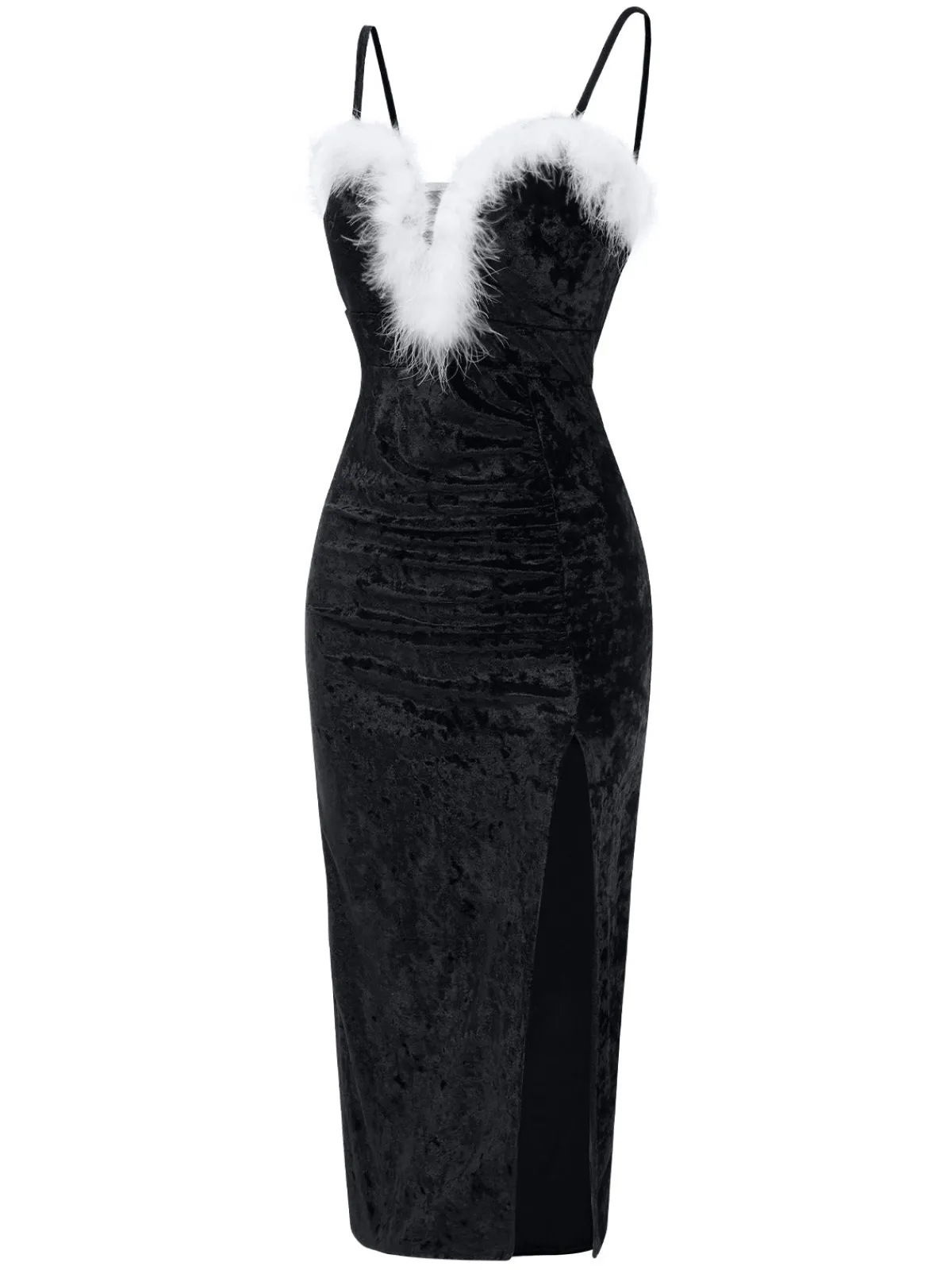 New Retro Stage 1960s Plush Patchwork Velvet Slit Straps Dress