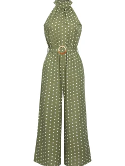 Clearance Retro Stage 1950s Polka Dot Belt Jumpsuit