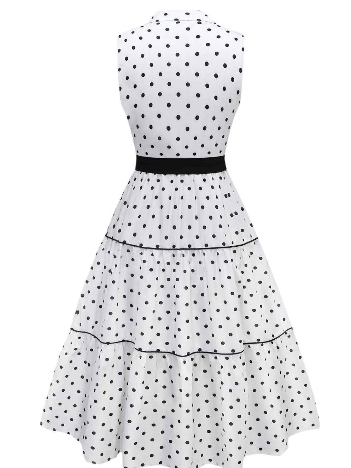 Clearance Retro Stage 1950s Polka Dot Belted Sleeveless Shirt Dress White