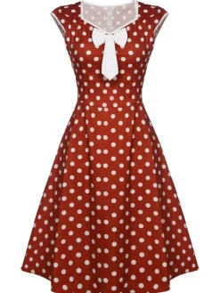 New Retro Stage 1950s Polka Dot Bow Swing Dress