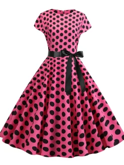 Sale Retro Stage 1950s Polka Dot Cap Sleeved Dress