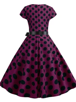 Sale Retro Stage 1950s Polka Dot Cap Sleeved Dress