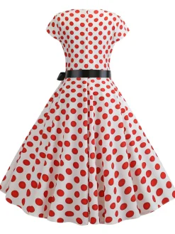 Sale Retro Stage 1950s Polka Dot Cap Sleeved Dress