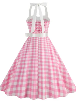 Online Retro Stage 1950s Polka Dot Halter Belt Swing Dress