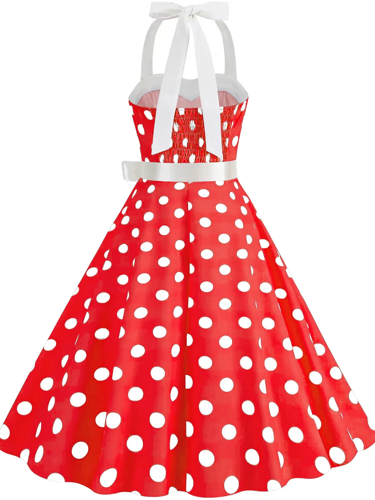 Online Retro Stage 1950s Polka Dot Halter Belt Swing Dress