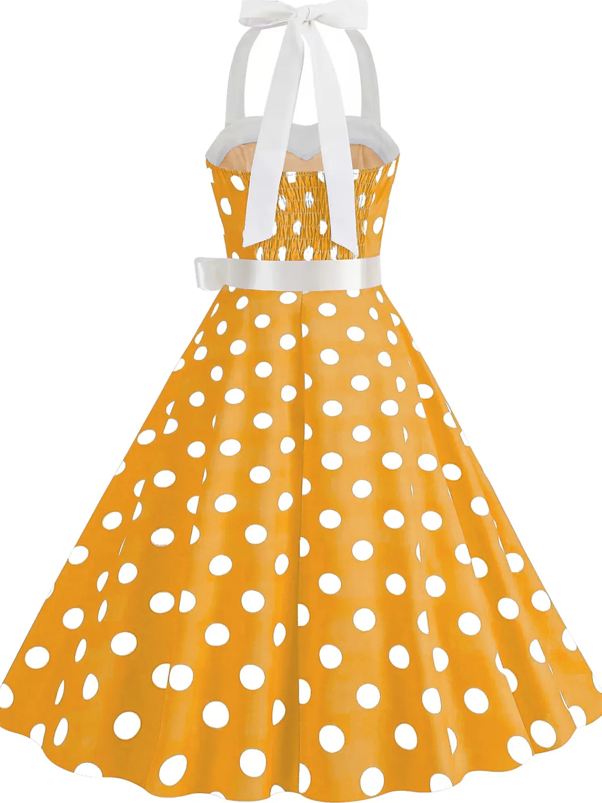 Online Retro Stage 1950s Polka Dot Halter Belt Swing Dress