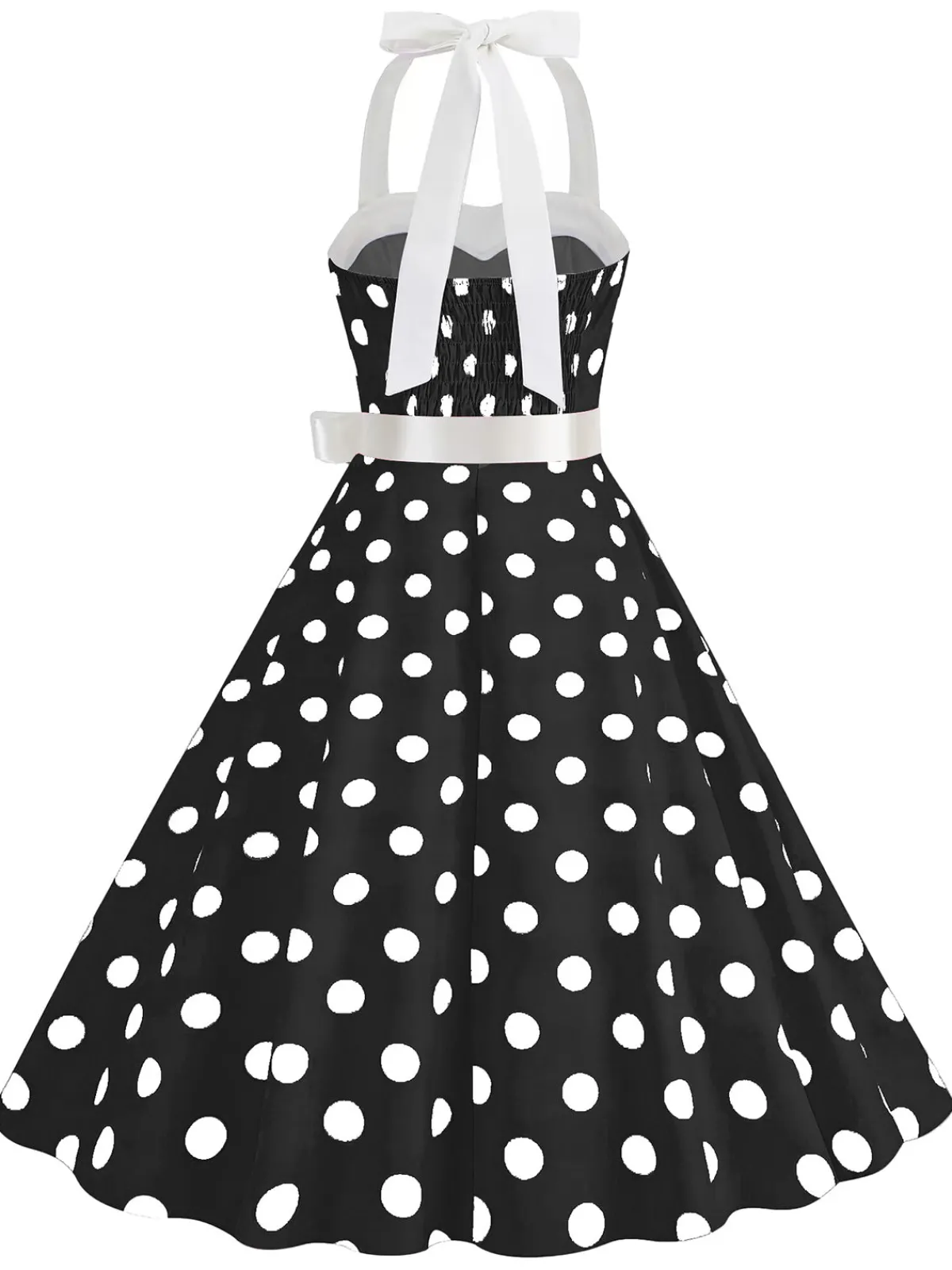 Online Retro Stage 1950s Polka Dot Halter Belt Swing Dress