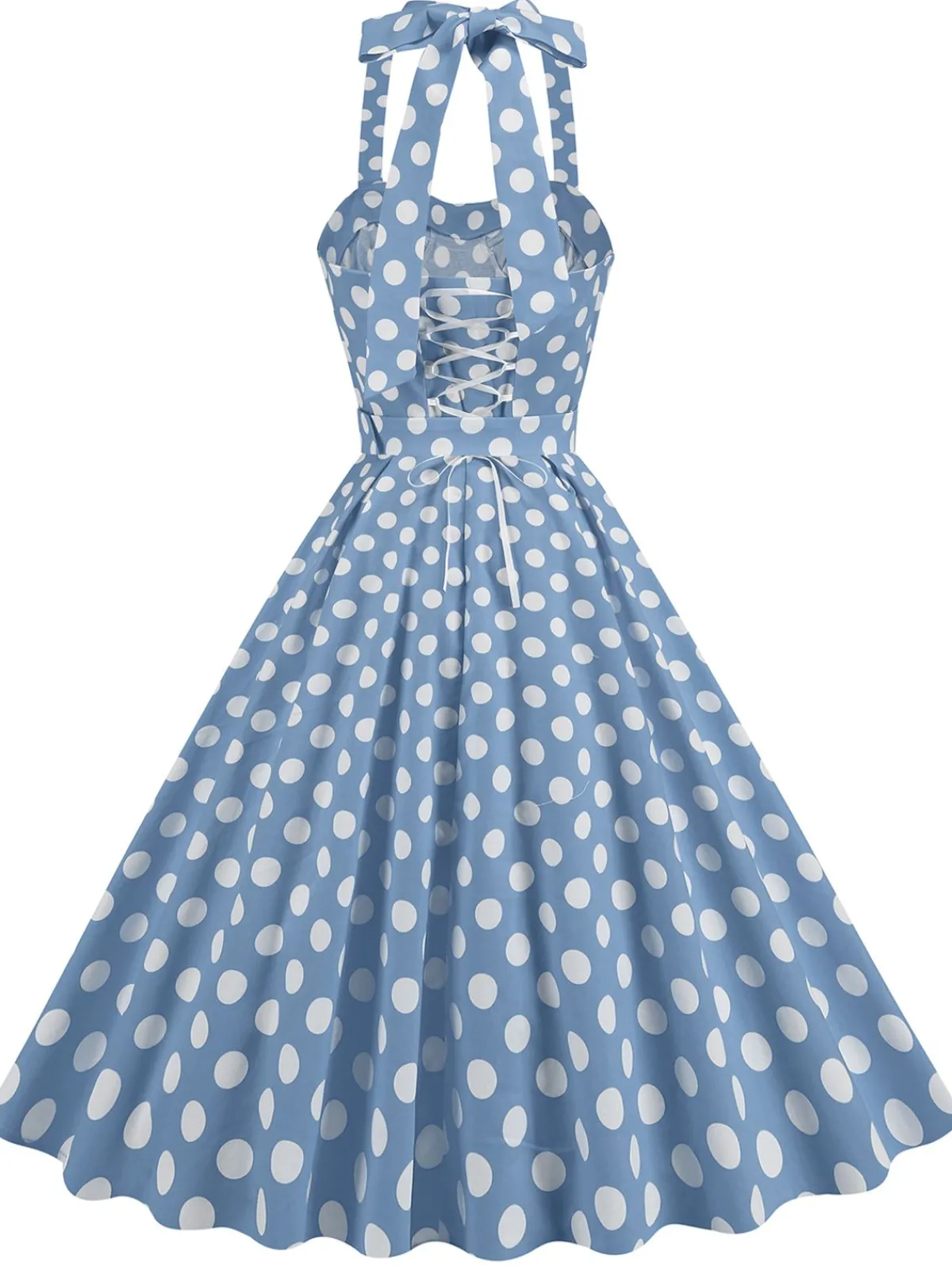 Clearance Retro Stage 1950s Polka Dot Halter Neck Belt Dress