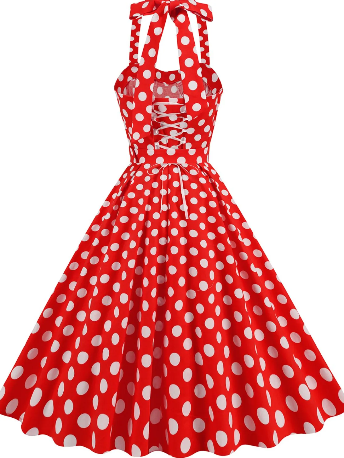 Clearance Retro Stage 1950s Polka Dot Halter Neck Belt Dress