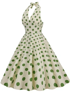 Fashion Retro Stage 1950s Polka Dot Halter Swing Dress