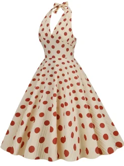 Fashion Retro Stage 1950s Polka Dot Halter Swing Dress