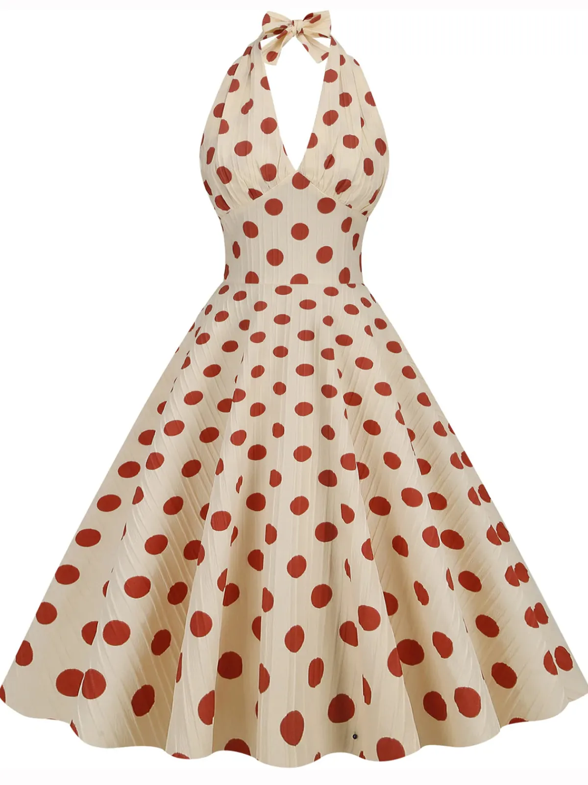 Discount Retro Stage 1950s Polka Dot Halter Swing Dress