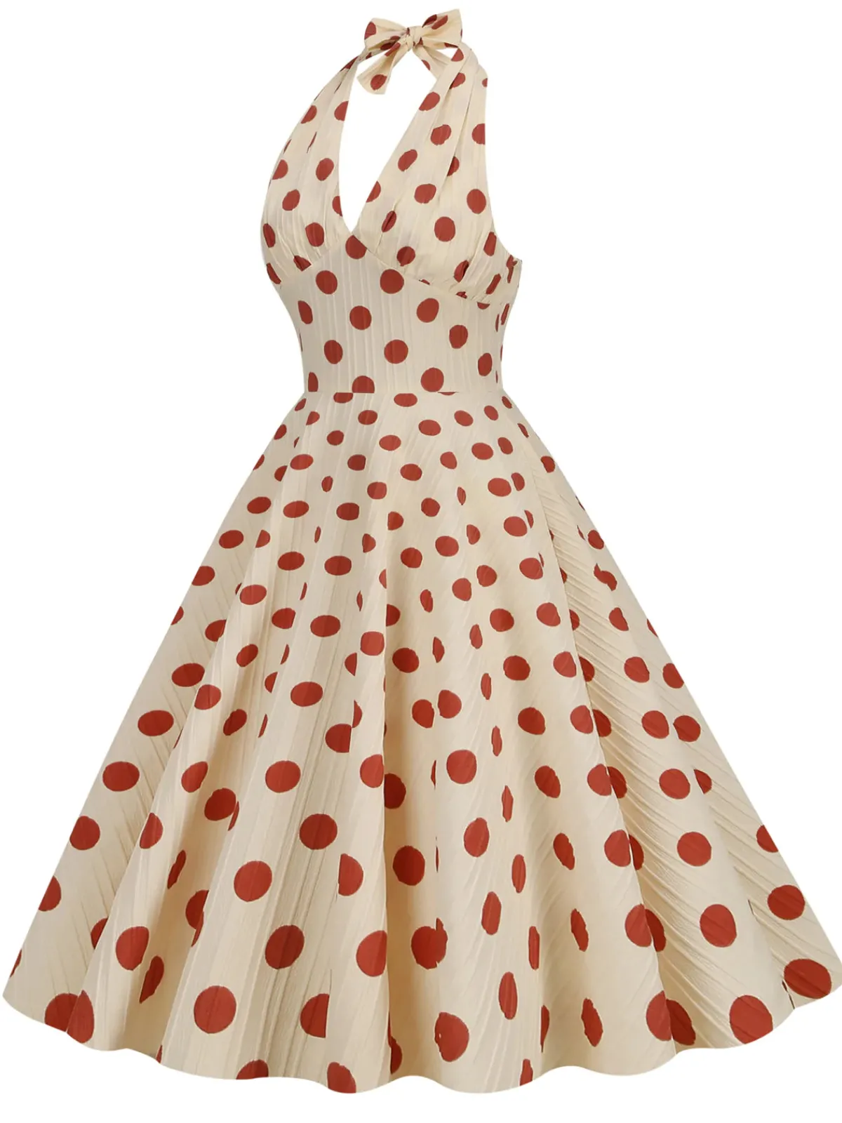 Discount Retro Stage 1950s Polka Dot Halter Swing Dress