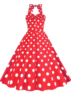 Sale Retro Stage 1950s Polka Dot Halter Swing Dress