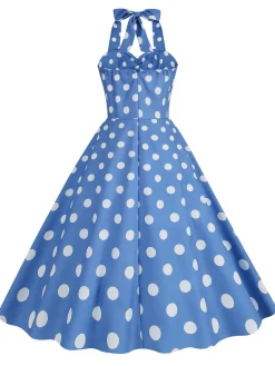 Sale Retro Stage 1950s Polka Dot Halter Swing Dress