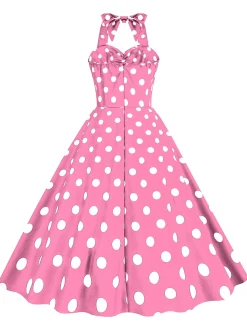 Sale Retro Stage 1950s Polka Dot Halter Swing Dress