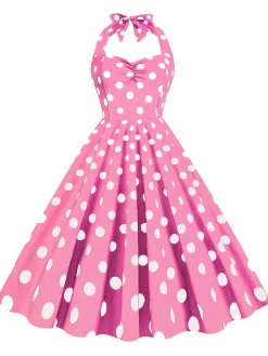 Sale Retro Stage 1950s Polka Dot Halter Swing Dress