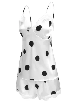 Sale Retro Stage 1950s Polka Dot Lace Camisole Sleepwear