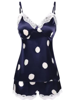Sale Retro Stage 1950s Polka Dot Lace Camisole Sleepwear