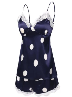 Hot Retro Stage 1950s Polka Dot Lace Camisole Sleepwear