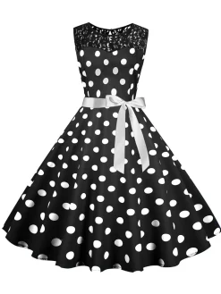 Fashion Retro Stage 1950s Polka Dot Lace Patchwork Dress