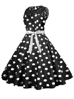 Fashion Retro Stage 1950s Polka Dot Lace Patchwork Dress
