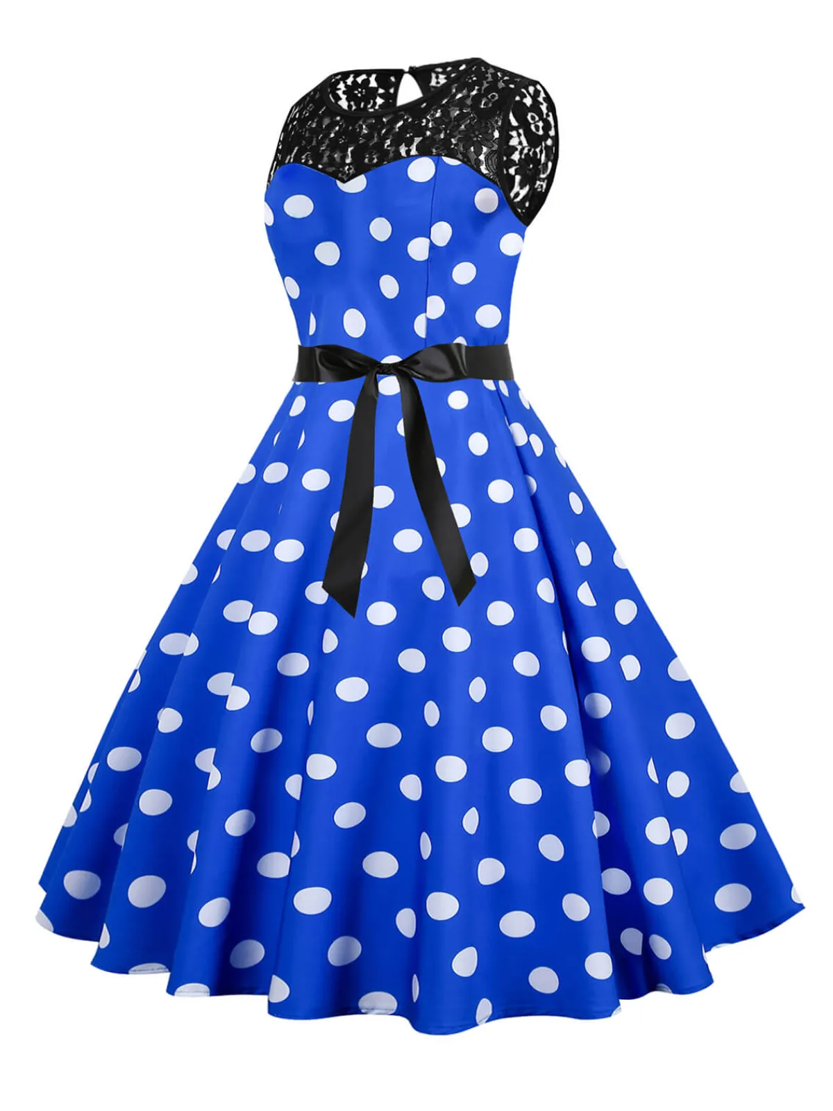 Fashion Retro Stage 1950s Polka Dot Lace Patchwork Dress