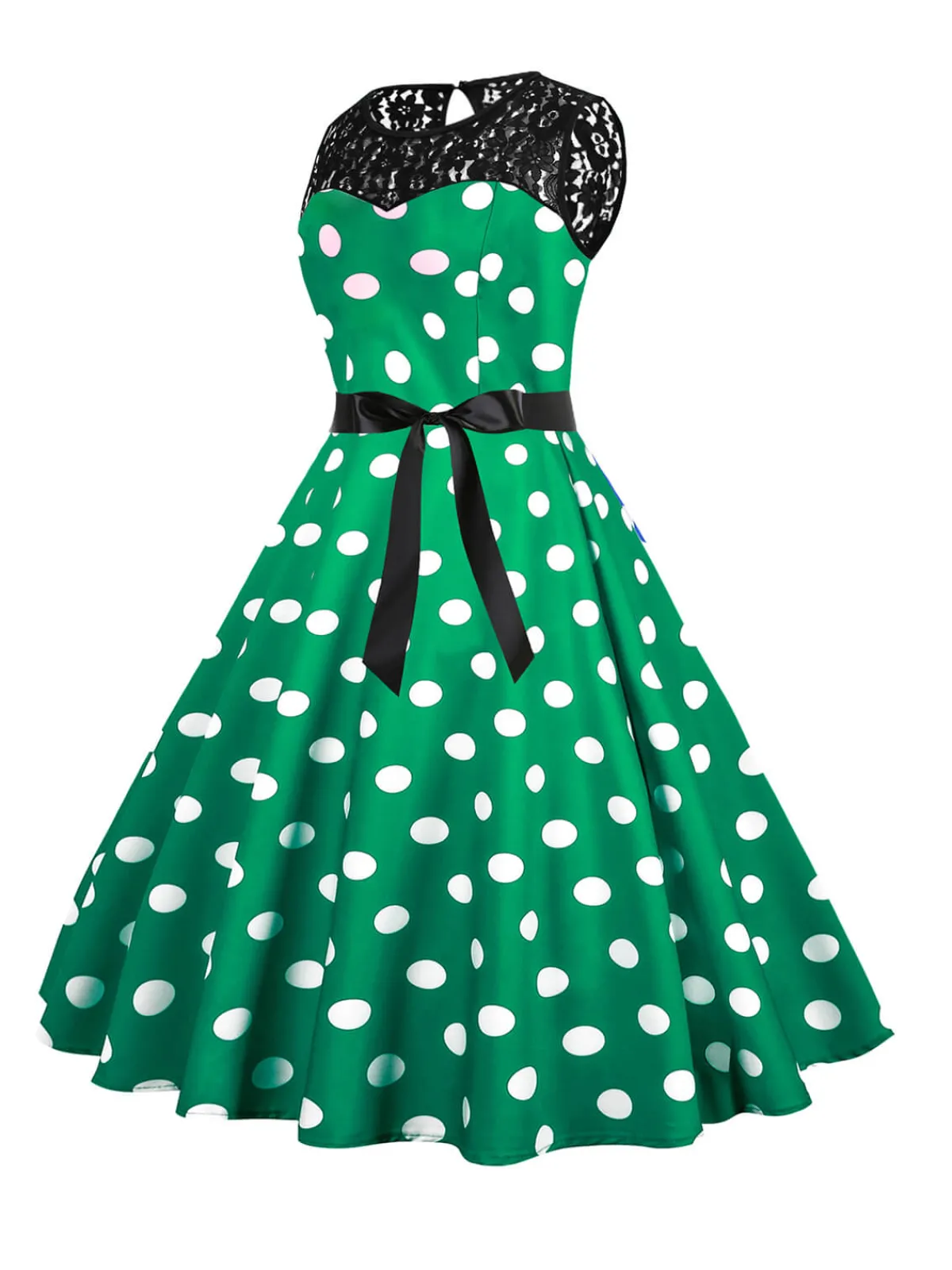 Fashion Retro Stage 1950s Polka Dot Lace Patchwork Dress