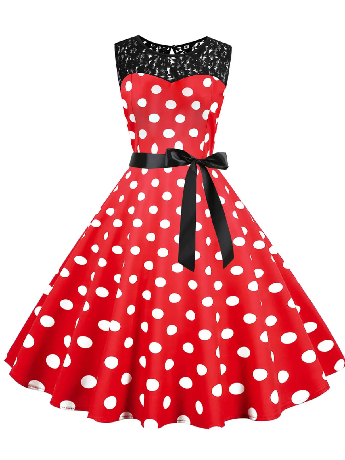 Fashion Retro Stage 1950s Polka Dot Lace Patchwork Dress