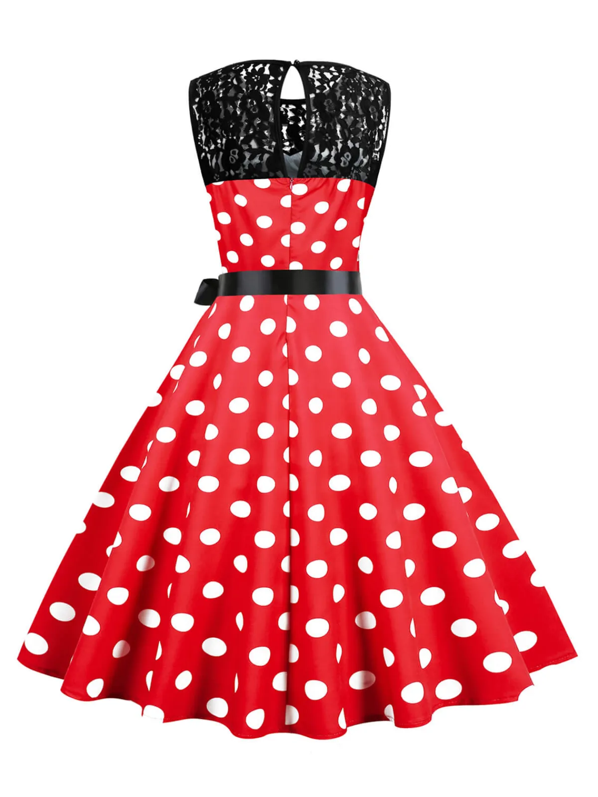 Fashion Retro Stage 1950s Polka Dot Lace Patchwork Dress