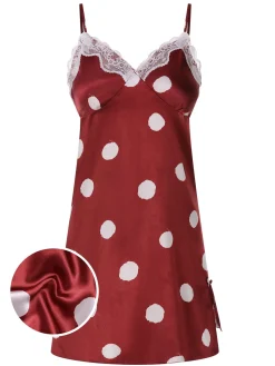 Discount Retro Stage 1950s Polka Dot Lace Spaghetti Straps Sleepwear