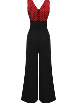 Clearance Retro Stage 1930s Polka Dot Patchwork Button Jumpsuit
