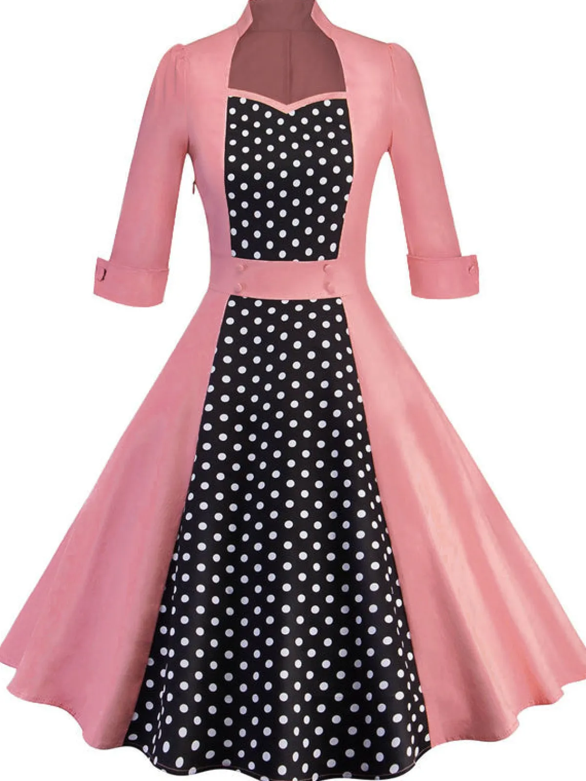 Hot Retro Stage 1950s Polka Dot Patchwork Dress Pink
