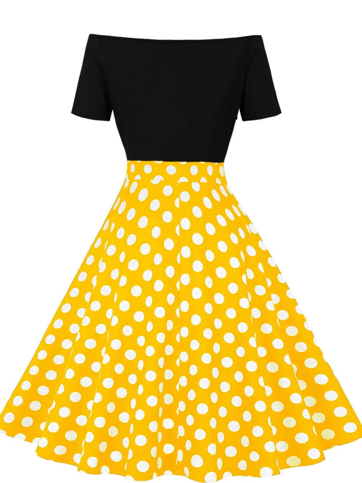 Sale Retro Stage 1950s Polka Dot Patchwork Short Sleeves Dress