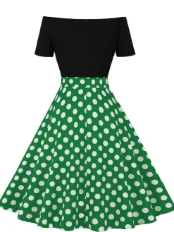 Sale Retro Stage 1950s Polka Dot Patchwork Short Sleeves Dress